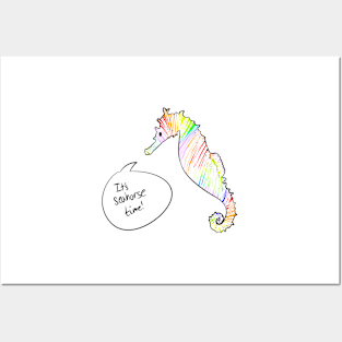 Funny Rainbow Seahorse Posters and Art